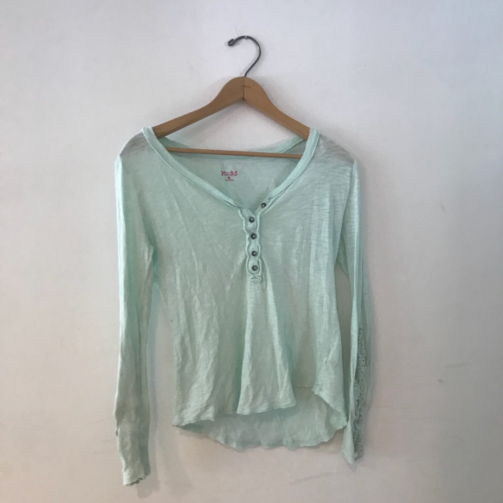 Mudd Aquamarine Long Sleeve w/ Floral Sleeves